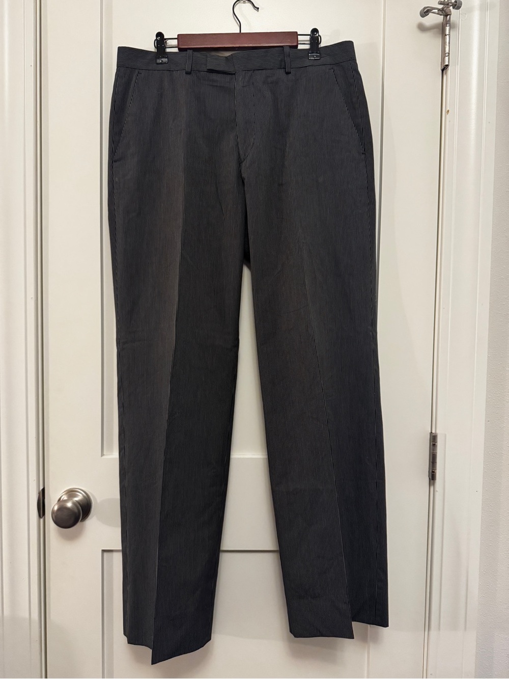 Men's Dark Gray Pinstripe Luxury Dress Pants - Classic Straight Leg 36x32